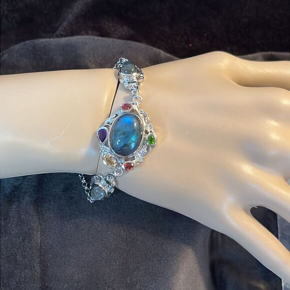 Karis Malagasy Labradorite Multi Gemstone Clelestial Garden Bracelet, Platinum - Picture 8 of 17